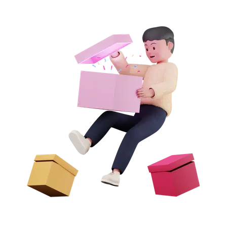 Un homme déballe ses commandes e-commerce avec satisfaction