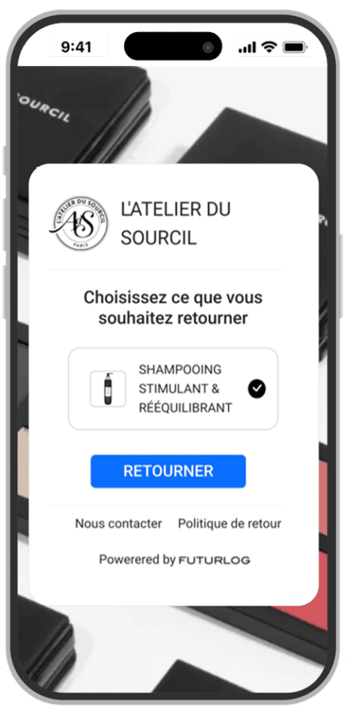 Portail des retours personnalisé pour nos clients e-commerce sur notre interface en ligne (version mobile)